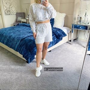 Grey leopard cropped long sleeve lounge set